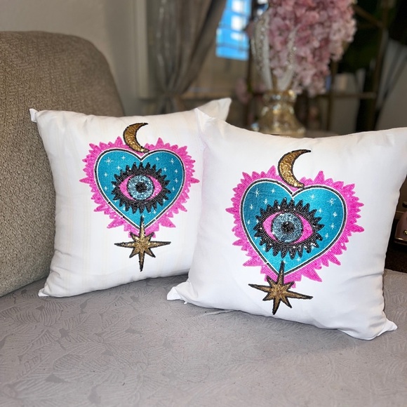 Hand Crafted Other - Evil Eye Sequins Pink  2pc Throw Pillow Covers